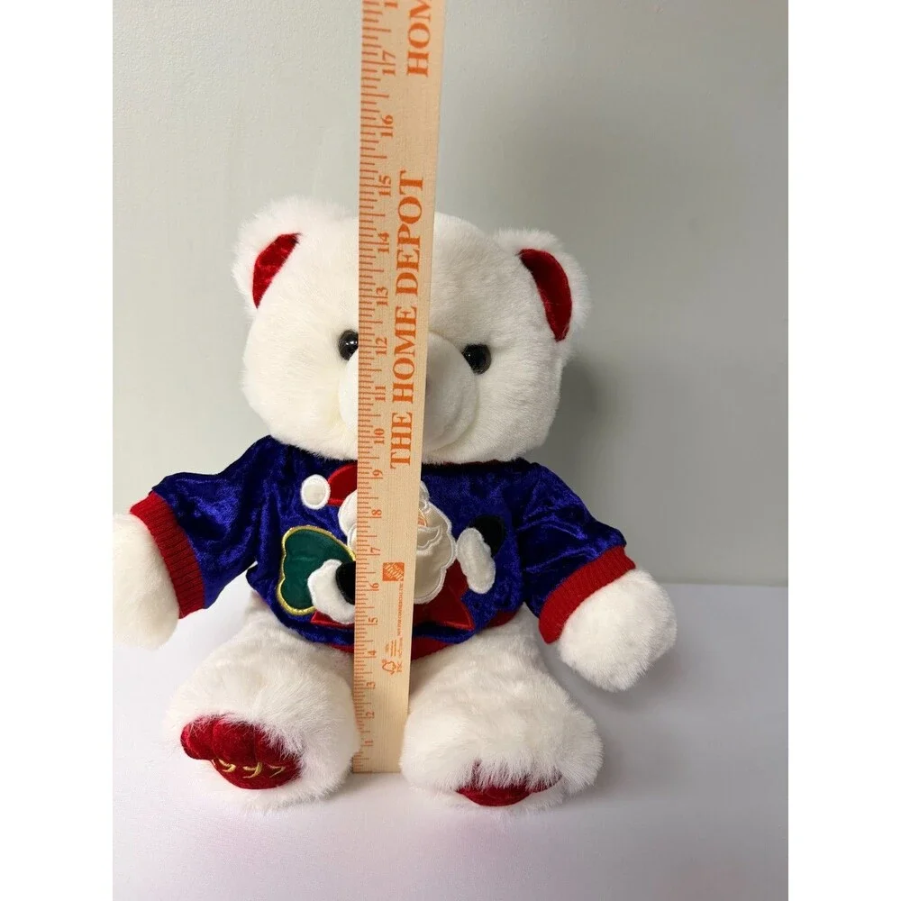 Vintage 1999 Christmas Teddy Bear White Plush Santa Sweater 14in